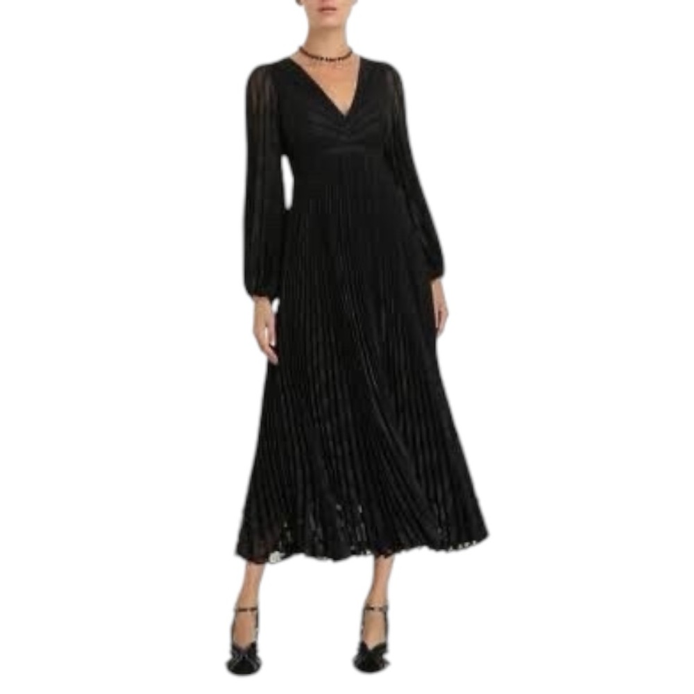 Zimmermann burnout sunray midi dress black long sleeve